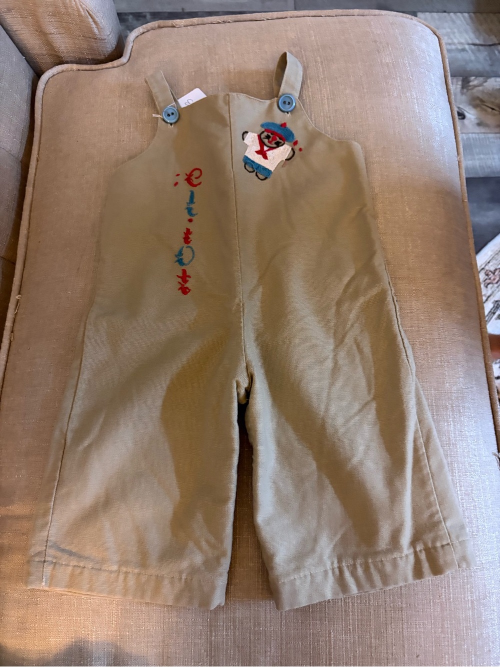 Kids Khaki Overalls with Embroidered Snowman